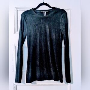 BCBG Max Azria Black Ribbed Shimmer Long Sleeve Top